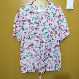 Disney Thumper Candy Cane Christmas Cotton Scrub Top Tie Back 3XL